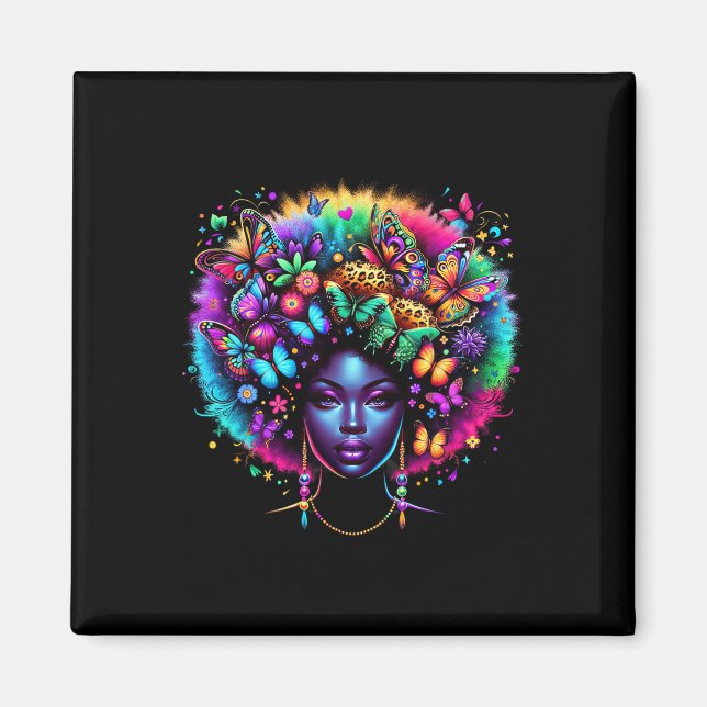Black Queen Afro Melanin Juneteenth Leopard Butter Magnet (Front)