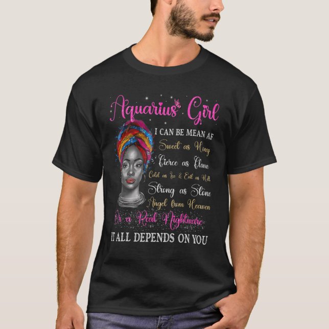 Black Queen Aquarius Gir Zodiac Birthday Afro Natu T-Shirt (Front)