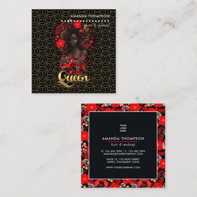 Black Queen Beauty Fashion Square Business Card (Front/Back)