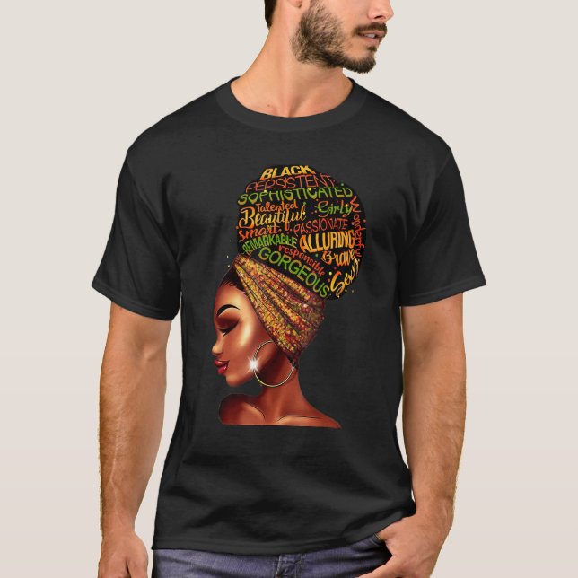 Black Queen Black Woman Afro Natural Hair African  T-Shirt (Front)