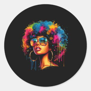 Black Queen Dripping Afro Melanin Juneteenth Girl  Classic Round Sticker
