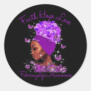 Black Queen Faith Hope Love Purple Fibromyalgia Aw Classic Round Sticker