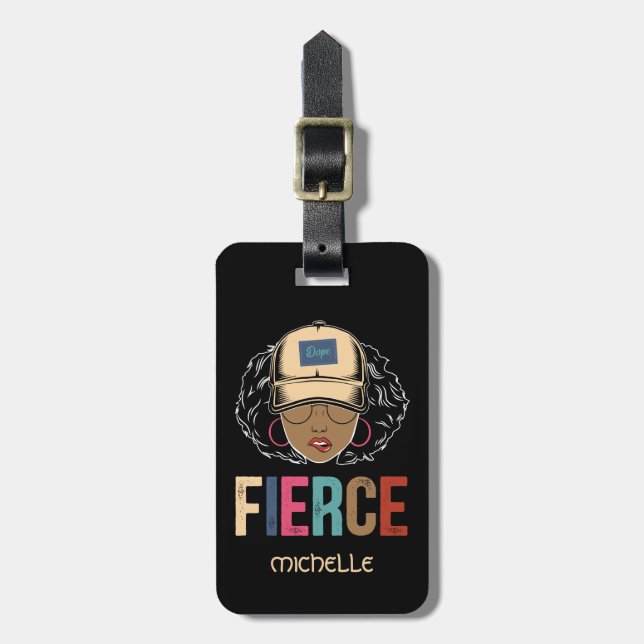 Black Queen | Fierce | Black Woman Luggage Tag (Front Vertical)