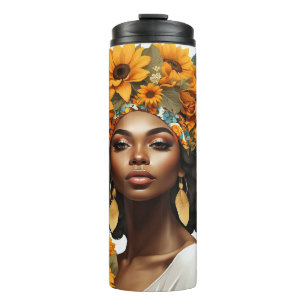 Black queen floral afro melanin woman flower love thermal tumbler