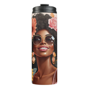 Black queen floral afro melanin woman flower love  thermal tumbler