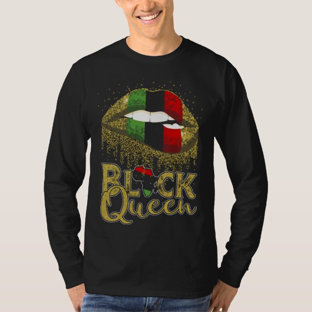 Black Queen Lips  Red Green African American Flag T-Shirt (Front)