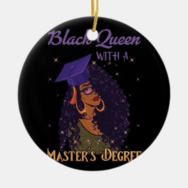 Black Queen Masters Degree Graduation Ceramic Tree Decoration (Front)