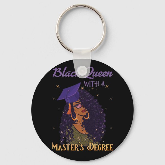 Black Queen Masters Degree Graduation Key Ring (Front)