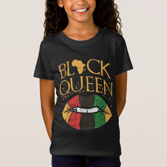 Black Queen Melanin Lips Africa Pride History BLM  T-Shirt (Front)