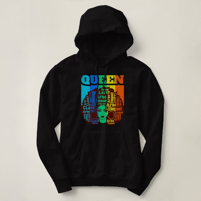 Black Queen Melanin Magic Sista Woman Queens Brown Hoodie (Design Front)