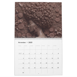 Black queen melanin sista flower curly afro women  calendar