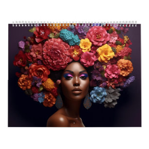 Black queen melanin sista flower curly afro women calendar