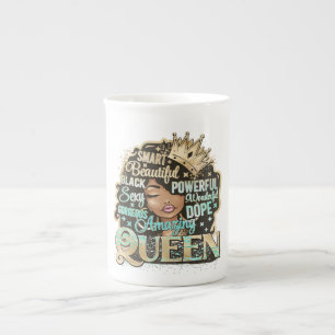 Black Queen Melanin Woman Brown Skin Sista Magic Bone China Mug
