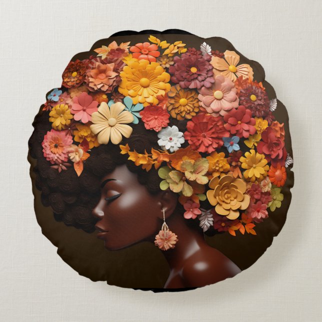 Black Queen Melanin Woman Sista Love Round Cushion (Front)