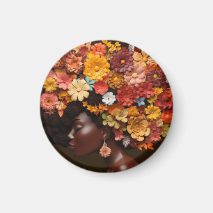 Black Queen Melanin Women 3D Floral Flower Afro  Magnet