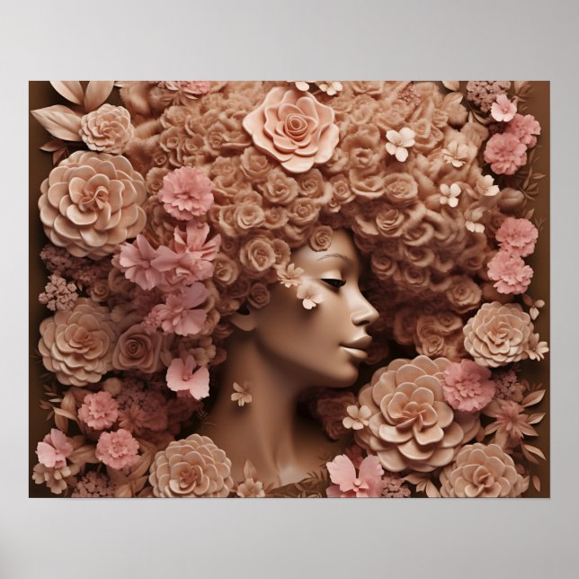 Black Queen Melanin Women 3D Floral Flower Afro  Poster (Front)