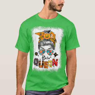 Black Queen Messy Bun Witch Pumpkin Halloween Funn T-Shirt