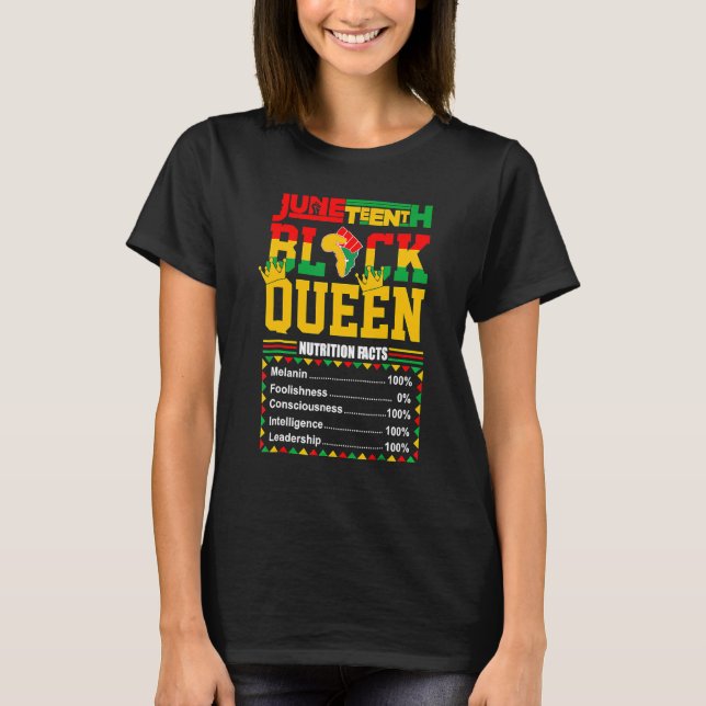 Black Queen Nutrition Facts Black History Month Bl T-Shirt (Front)