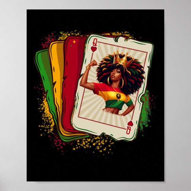 Black Queen Of Hearts Card Deck Game Proud Black H Poster (Front)
