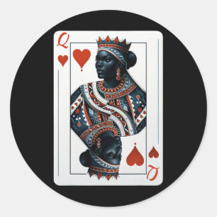 Black Queen Of Hearts Card Deck Game Proud Black W Classic Round Sticker