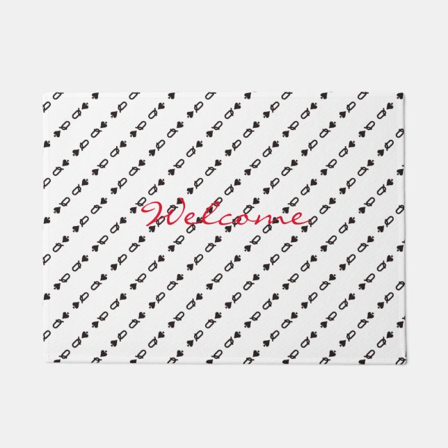 Black queen of spades mirrored pattern on white doormat (Front)