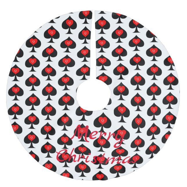 Black Queen of Spades Red Heart Thunder_Cove Brushed Polyester Tree Skirt (Front)