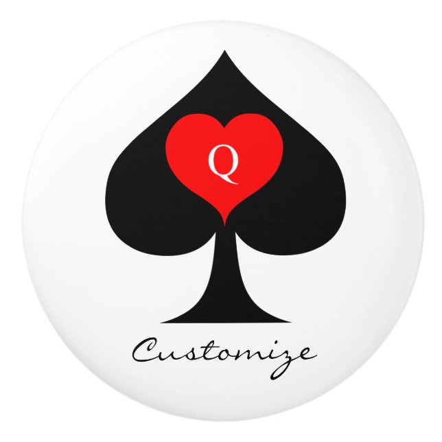 Black Queen of Spades Red Heart Thunder_Cove Ceramic Knob (Front)