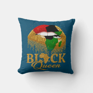 Black Queen Pan African Flag Colors Biting Lips Cushion