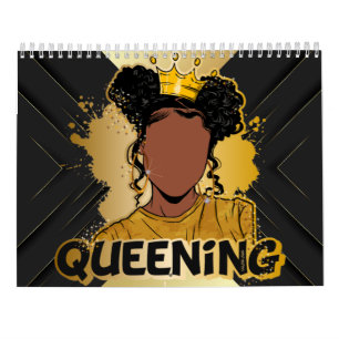 Black queen queening melanin women gold love calendar