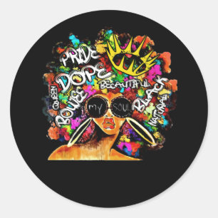 Black Queen Retro Afro Words Melanin Dope Classic Round Sticker