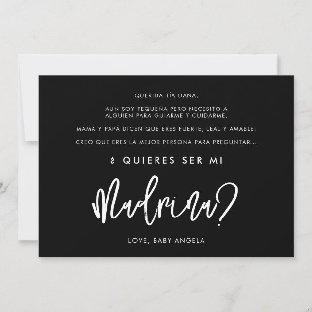 Black Quieres ser mi madrina Godmother card (Front)