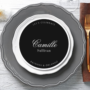 Black Quiet Formal Round Wedding Guest Place Programme