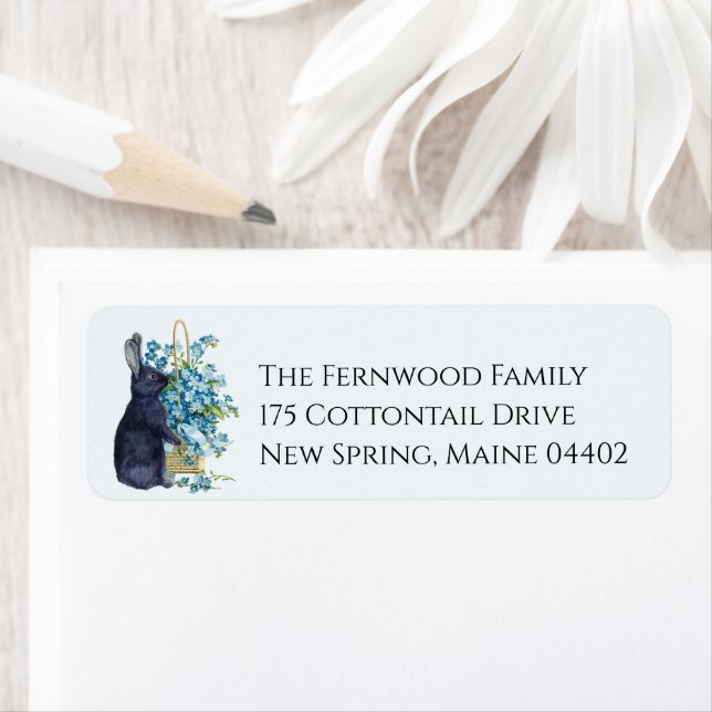 Black Rabbit Blue Forget me not Flower Easter      (Insitu)