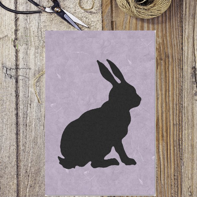 Black Rabbit Silhouette Easter Bunny Tissue Paper (Black silhouette of sitting Easter bunny on marbled pretty purple tissue paper wrapping for gift.)