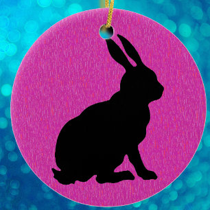 Black Rabbit Silhouette on Pink Ceramic Tree Decoration