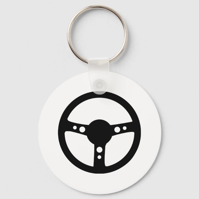 black racing steering wheel icon key ring (Front)
