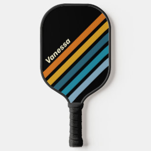 Black Rainbow Angled Striping with Name Pickleball Paddle