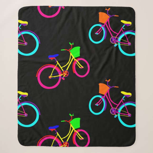 black rainbow bikes colourful bicycles sherpa blanket (Front)