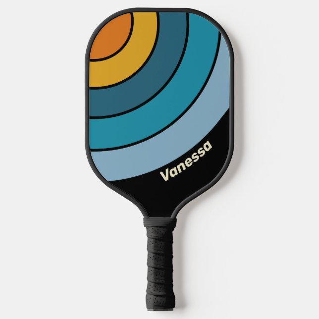 Black Rainbow Circle Stripe with Name Pickleball Paddle (Front)