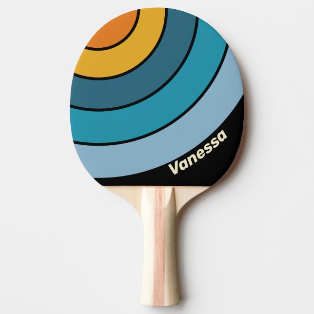 Black Rainbow Circle Stripe with Name Ping Pong Paddle (Front)