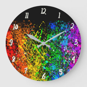 Black Rainbow Colour Paint Splatter Colourful Large Clock