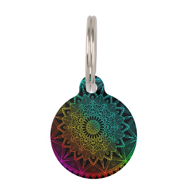 Black Rainbow Dog Leash Pet Tag (Front)