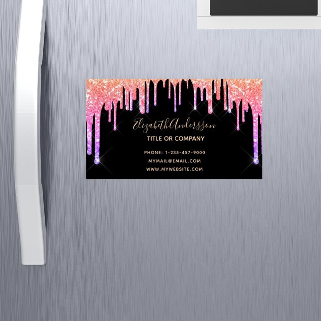 Black rainbow glitter drip glam makeup hair magnetic business card (Creator Uploaded)