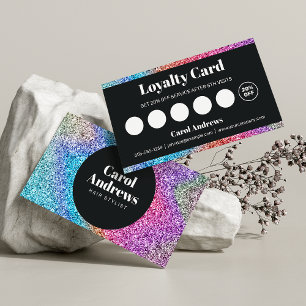 Black & Rainbow Glitter Glam Hair Stylist Loyalty Card