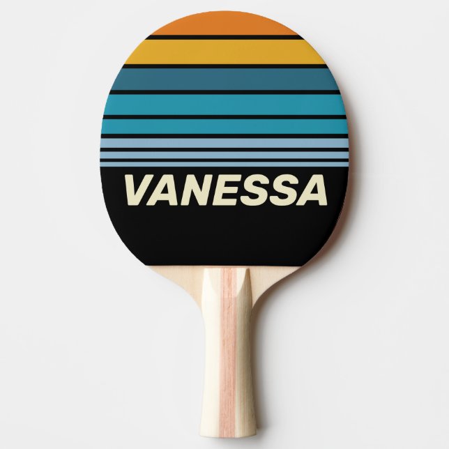 Black Rainbow Horizon Striping with Name Ping Pong Paddle (Front)