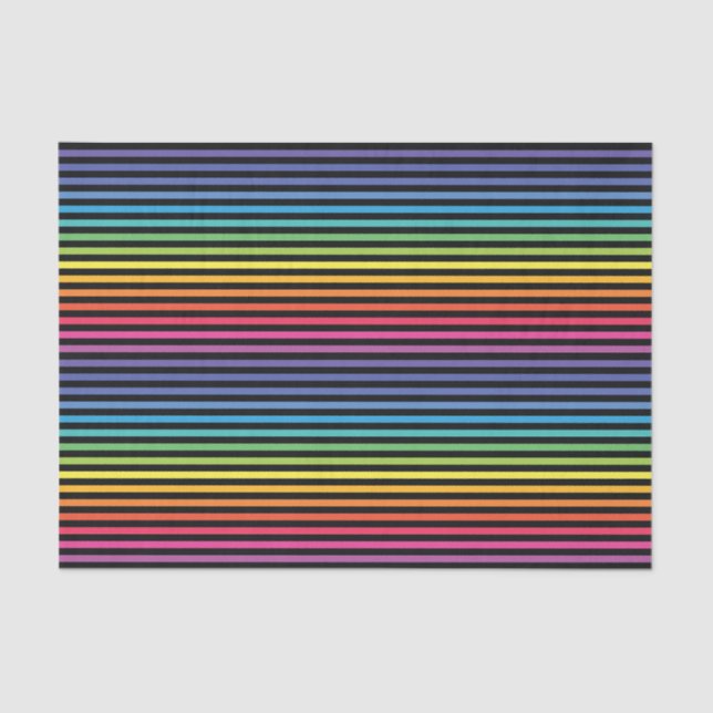 Black Rainbow Horizontal Stripes Wrapping Paper (Front)