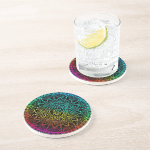 Black Rainbow Mandala Coaster