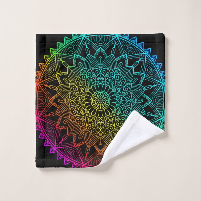 Black Rainbow Mandala Poster Wash Cloth (Wash Cloth)