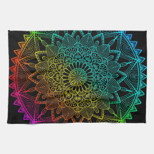 Black Rainbow Mandala Tea Towel