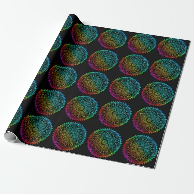 Black Rainbow Mandala Wrapping Paper (Unrolled)